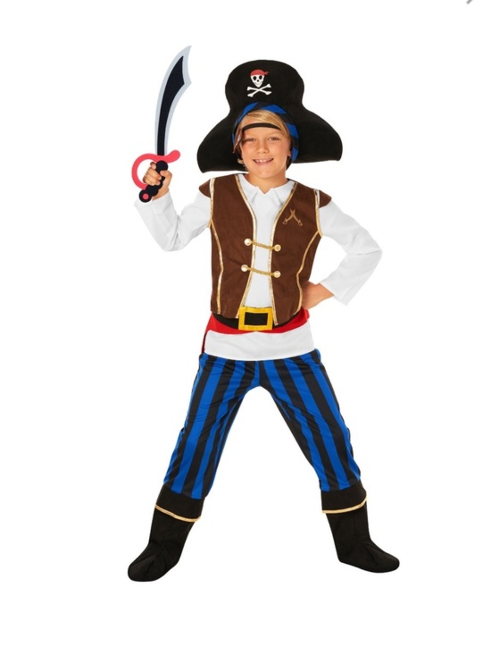 MORPH Blue Stripe Pirate Kids Halloween Costume kit Size large